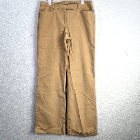 Express Stretch Y2K Dress Pants Womens Size 7/8 Tan Fleece Wide Leg Work Career - Picture 1 of 7